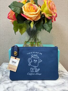 Coach Coffee Shop Lil Miss Jo Deep Blue Canvas Pouch CS485 - NWT HTF Novelty
